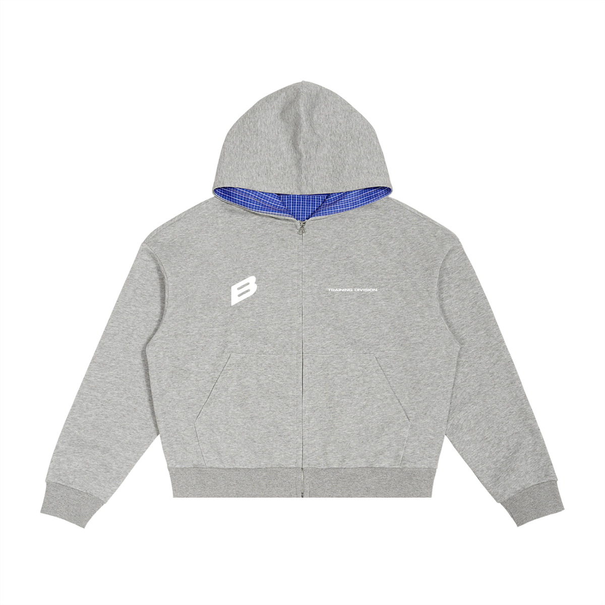 Contrast Plaid Boxy Zip Hoodie